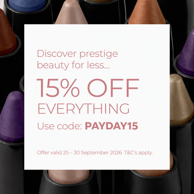 Discover prestige beauty for less. 15% off everything with code PAYDAY15. Offer valid 25 - 30 September.