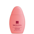 A pink bottle of Avon Her Wisdom Comforting Hand Elixir on a solid white background.