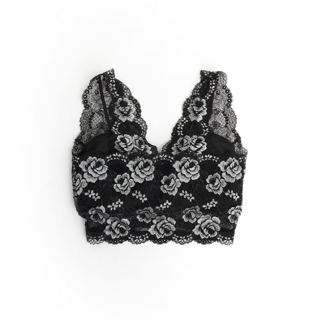 Lace Overlay Bra - Black