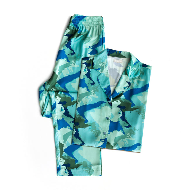 Abstract Print Satin Button-Down PJ